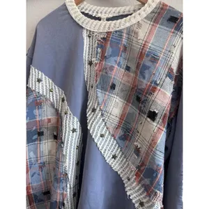 POL Anthropologie Plaid Blue Patchwork Stars Women's Size Large thumbnail 4