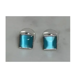 Square Turquoise Tone Stud Earrings Silver Tone Minimalist 8mm thumbnail 5