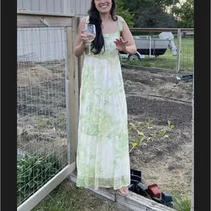 Line + Dot Green Tropical Maxi Dress SMALL Tiered Ruffle Cottage Vacation $115 thumbnail 9
