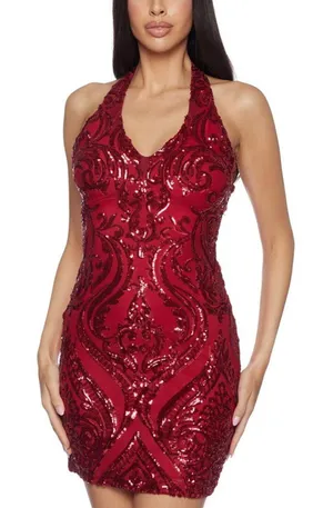 NEW B. Darlin Juniors Halter Sequin Bodycon Mini Dress 8KJT909 Red 7/8 thumbnail 1