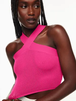 Aritzia Babaton Sculpt Knit Criss Cross Cropped Tank in Pink thumbnail 1
