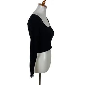 OQQ Black Crop Top Small Long Sleeve Stretch Y2K Sexy Clubwear Basic thumbnail 3