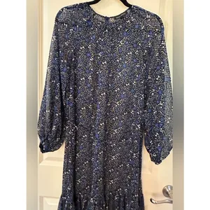 Banana Republic Black Blue Long Sleeve Laxi Sheer Dress Women's Sz 0 thumbnail 3