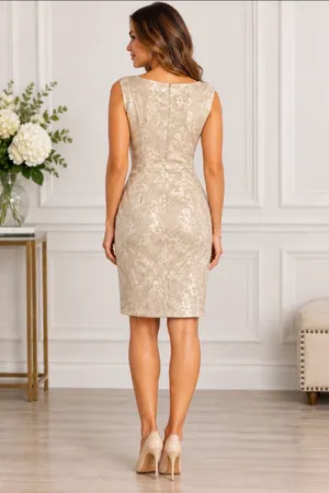 Ralph Lauren Sleeveless Ruched Jacquard Midi Dress in Light Gold thumbnail 3