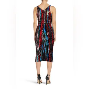 Dress the Population Multicolor Sequin Striped V-Neck Midi Dress thumbnail 2