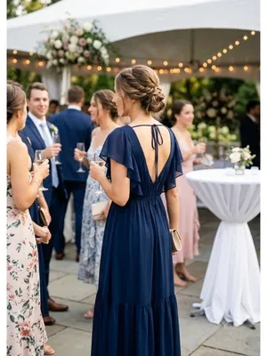 White By Vera Wang Maxi Dress Navy Blue Size 2 Wedding Special Occasion Boho thumbnail 11