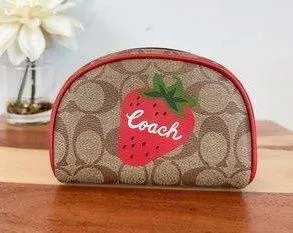 Coach NWT Dome Cosmetic Bag In Signature Canvas With Wild Strawberry thumbnail 1