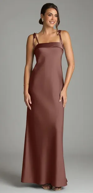 Azazie Bridesmaid Dress - Espresso, Stretch Satin, Size 8 thumbnail 1