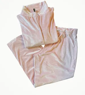 Jaclyn Intimates Pink Heart‎ Plush Pajama Set Medium Top Pants Sleepwear thumbnail 1