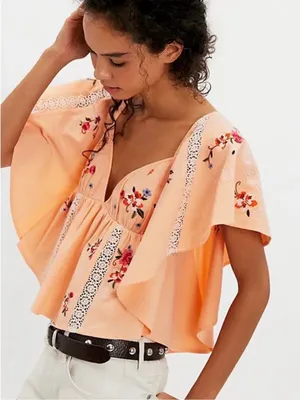 Free People Make Me Yours Blouse - Peach Combo thumbnail 2