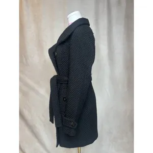 Calvin Klein Belted Textured Peacoat Jacket XS Black Double Breasted thumbnail 3