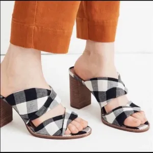 Madewell Alexandria Buffalo Plaid Mule Sandals in Black & White Size US‎ 9 thumbnail 2