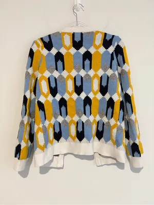 Savida Geometric button front Cardigan yellow blue white medium thumbnail 2