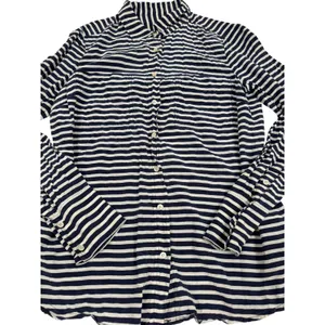 J.Crew The Boy Shirt Navy White Striped 100% Silk Button Down Size 10 thumbnail 2