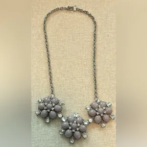 Blush Pink Rhinestone Floral Statement Necklace 3 Flower Bib thumbnail 8