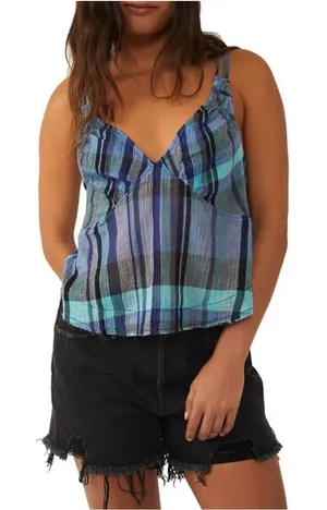 Free People We The Free Plaid Crop Cami Top thumbnail 1