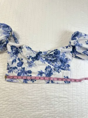 Abercrombie & Fitch Blue Floral Puff Sleeve Crop Top M Cottagecore Coquette thumbnail 4