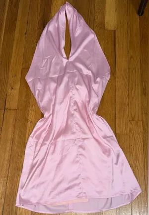 Boohoo Size 10 Pink Satin halter Mini Dress Backless Sleeveless Party Slip thumbnail 1