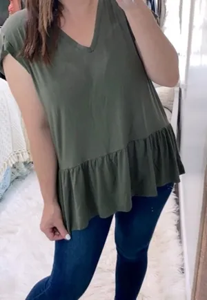 Time and Tru olive green super soft babydoll top size extra large 16-18 thumbnail 1