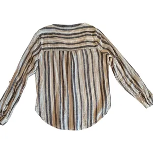Milano Womens Linen Blend Striped Button Down Shirt Neutral Long Sleeve Size M thumbnail 8