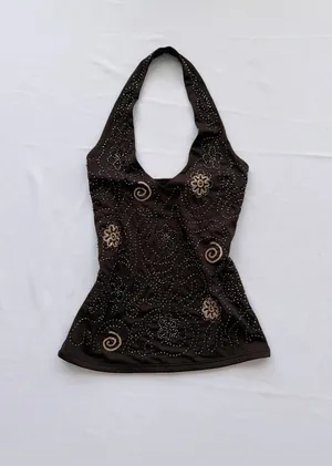 Halter beaded top Brown thumbnail 3
