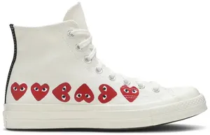 Creme Off White Converse Chuck Taylor All Star high top sneakers with red heart-shaped eyes #converse #hearts thumbnail 1