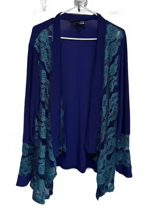 Antthony Blue Lace Overlay Kimono Open Cardigan Plus Size 2X thumbnail 1