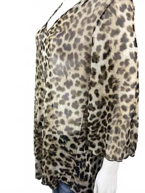 Cute Animal Print Sheer Top Size S Brown thumbnail 3