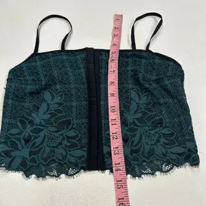 Aerie Lace Crop Top Small Green Sheer Floral Longline Top thumbnail 7