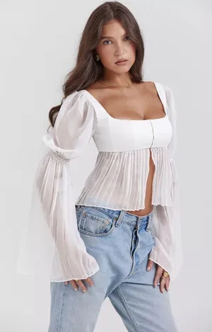 House Of CB Lucie White Pleated Top thumbnail 1