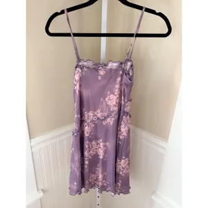 Cider Y2K Purple Floral Mesh Ruffle Mini Dress XS Lettuce Trim Cottagecore Fairy thumbnail 4