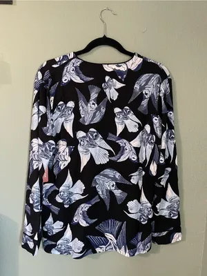 New Soma Piped Long Sleeve Notch Pajama Top Size Medium Whimsical Wings Black thumbnail 9