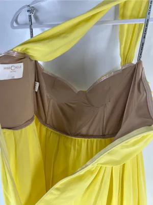 Miss Circle Paradise High Slit Yellow Chiffon Maxi Dress XS thumbnail 14