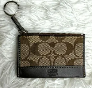 y2k COACH Signature Brown Card Holder Coin Purse Key Ring thumbnail 1