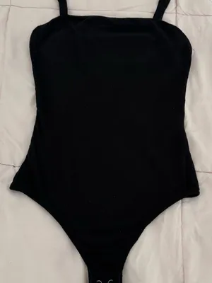 Hollister Slim Tan Black ribbed Square Neck Spaghetti Strap bodysuit, size S thumbnail 12
