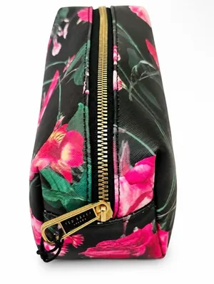 Ted Baker London Black Floral Makeup Pouch with Vibrant Pink Blooms thumbnail 2