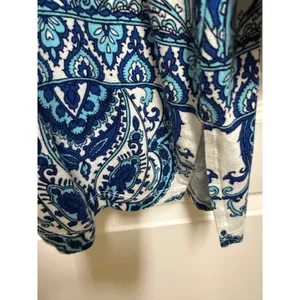 Chico's Paisley Tunic Top Size 3 Blue Purple V-Neck 3/4 Sleeve‎ XL 16 thumbnail 5