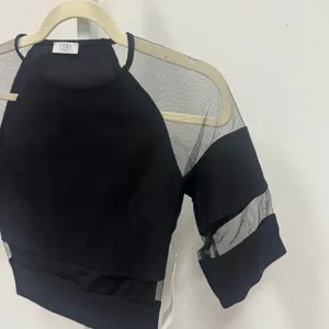 NWT Tobi Black Mesh Panel Crop Top Sheer Sleeve FFTP01 Small Night Out Festival thumbnail 3