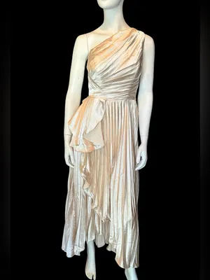 Elegant One Shoulder Pleated Asymmetrical Hemline Champagne 6 NWOT thumbnail 2
