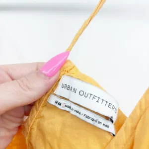 Urban Outfitters Womens Yellow Sandy Boho Embroidered Lace Up Back Mini Dress M thumbnail 6