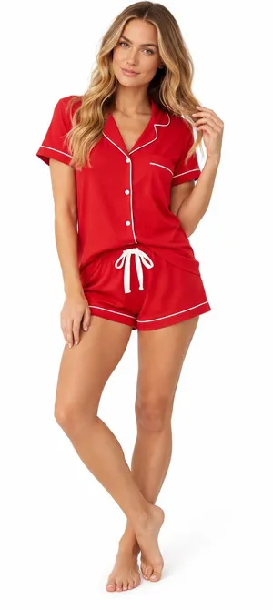 2 pc Red Pajama Shorts Set Size M thumbnail 1