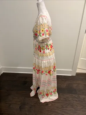 New Without Tags Entro Floral V-Neck Puff Sleeve Maxi Dress Sz S thumbnail 6