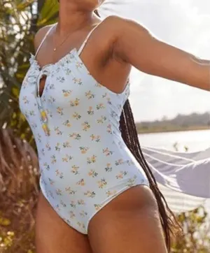 AERIE Floral Keyhole One Piece Cheeky Swimsuit‎ Sz Medium Ditsy thumbnail 1