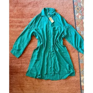 NWT Ekouaer Teal Button Front Long Sleeve Shirt Dress Size XL thumbnail 6