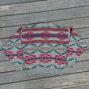 Tan/Red Vintage Pendleton Style Wool Sweater Knitwear Grandpa Sweater Made in England thumbnail 5