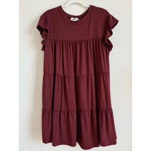 Entro Women’s‎ Tiered Merlot Babydoll Ruffle Short Sleeve Mini Dress Size Small thumbnail 6