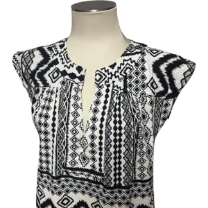 Madewell 100% Cotton Sleeveless Tunic Top Black Tribal Print Small thumbnail 2