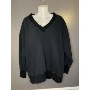 Aerie Sweatshirt Womens XS Black V Neck Oversized Terry Pullover Lounge thumbnail 2