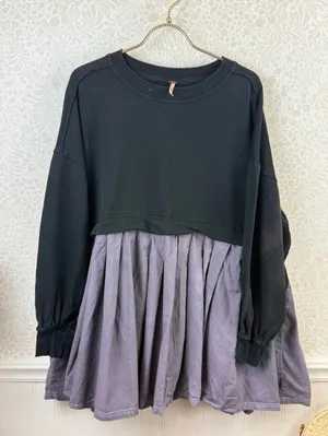 Free People Black and Gray Eleanor Layered Sweatshirt Minidress - Size - XS thumbnail 2