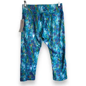 LuLaRoe Jade Peacock Feather Capri Leggings XS Blue Athletic Yoga Pants‎ NWT thumbnail 10
